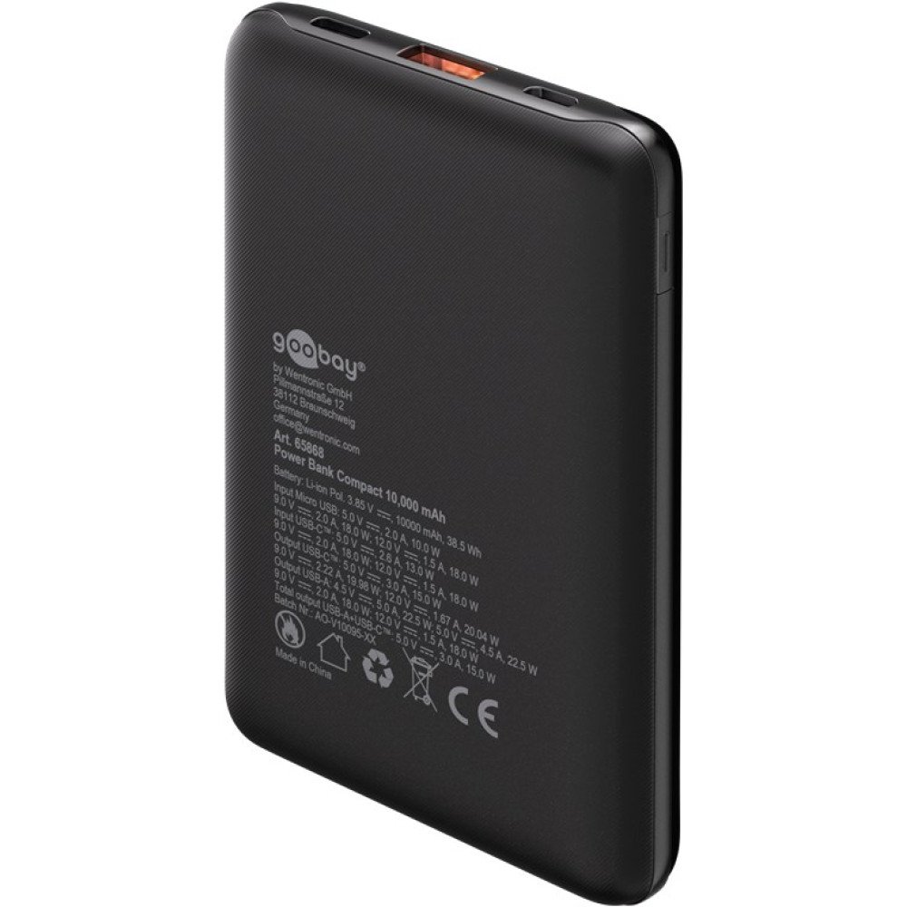 Power Bank Compact 10,000 mAh, goobay 65868 γρήγορης φόρτισης