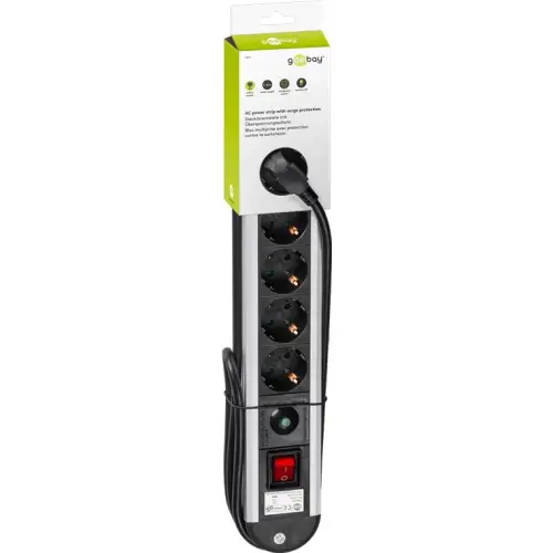 6-position safety power strip with surge protection 1.4m goobay 93001